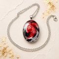 Crimson Harmony Oval Pendant Necklace