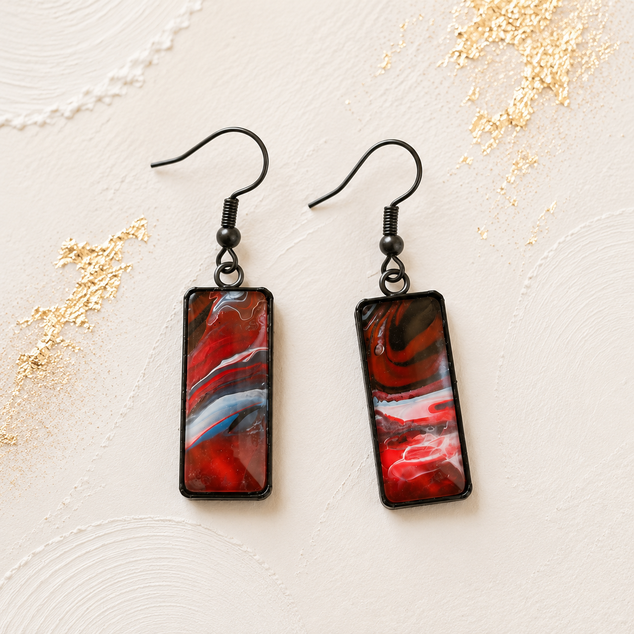 Crimson Eclipse Rectangle Drop Earrings