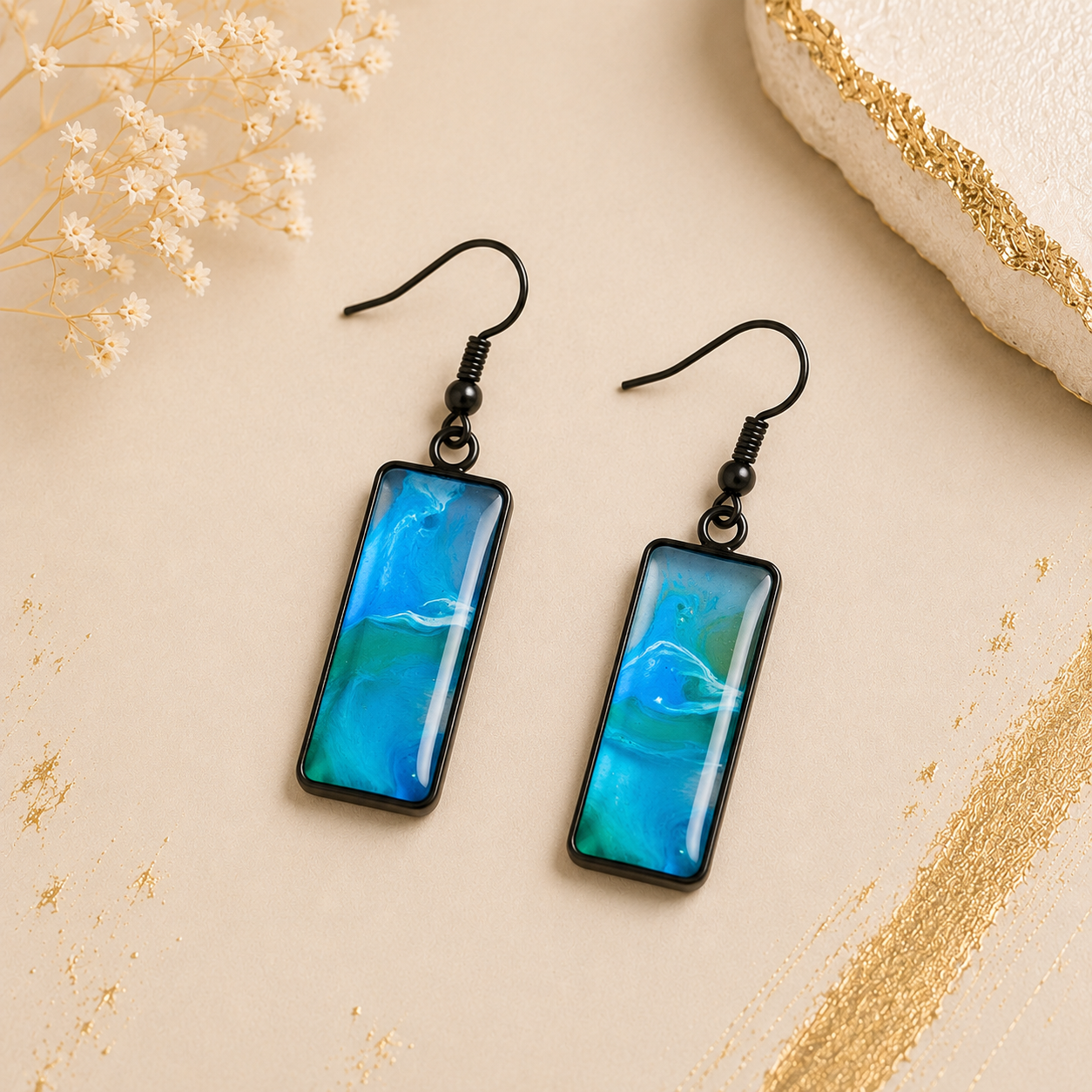 Ocean Mist Rectangle Drop Earrings