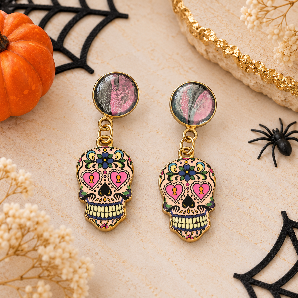 Sugar Skull Halloween Drop Earrings