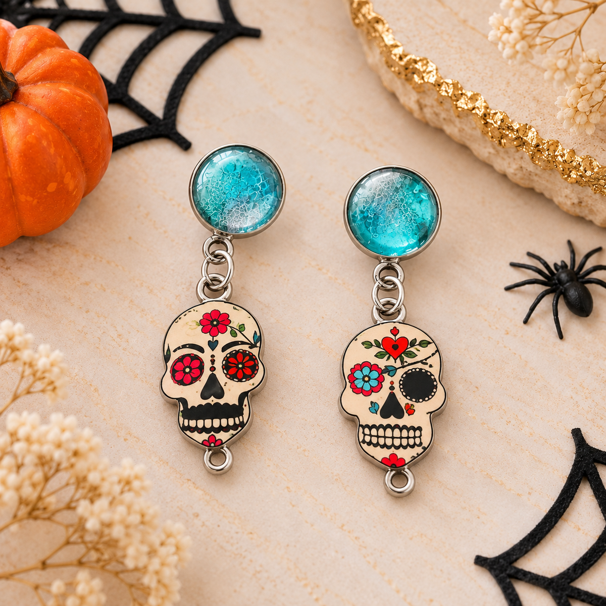 Midnight Fiesta Skull Earrings