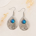 Blue Floral Teardrop Drop Earrings