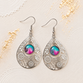 Pink & Turquoise Floral Teardrop Drop Earrings