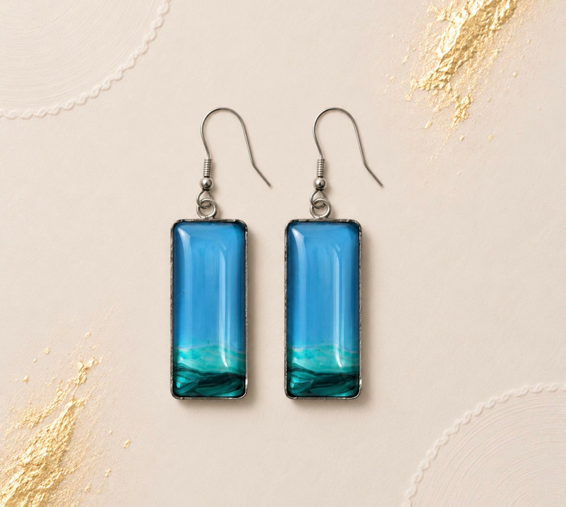Sea Glass Rectangle Drop Earrings