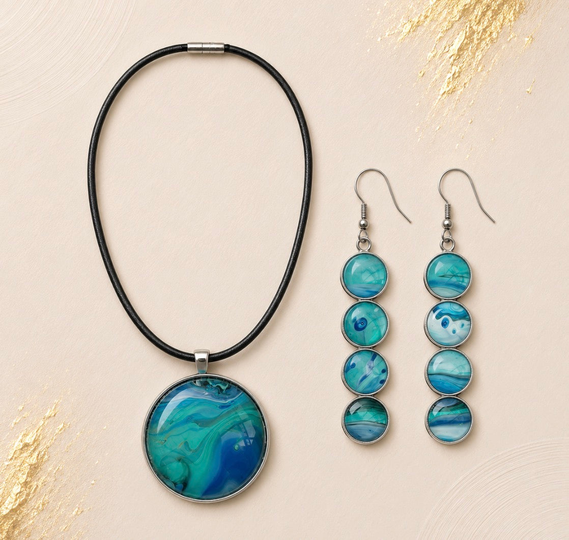 Ocean Breeze Pendant & 4 Drop Earring Set