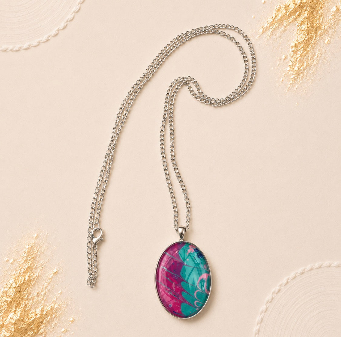 Tropical Bloom Oval Pendant Necklace